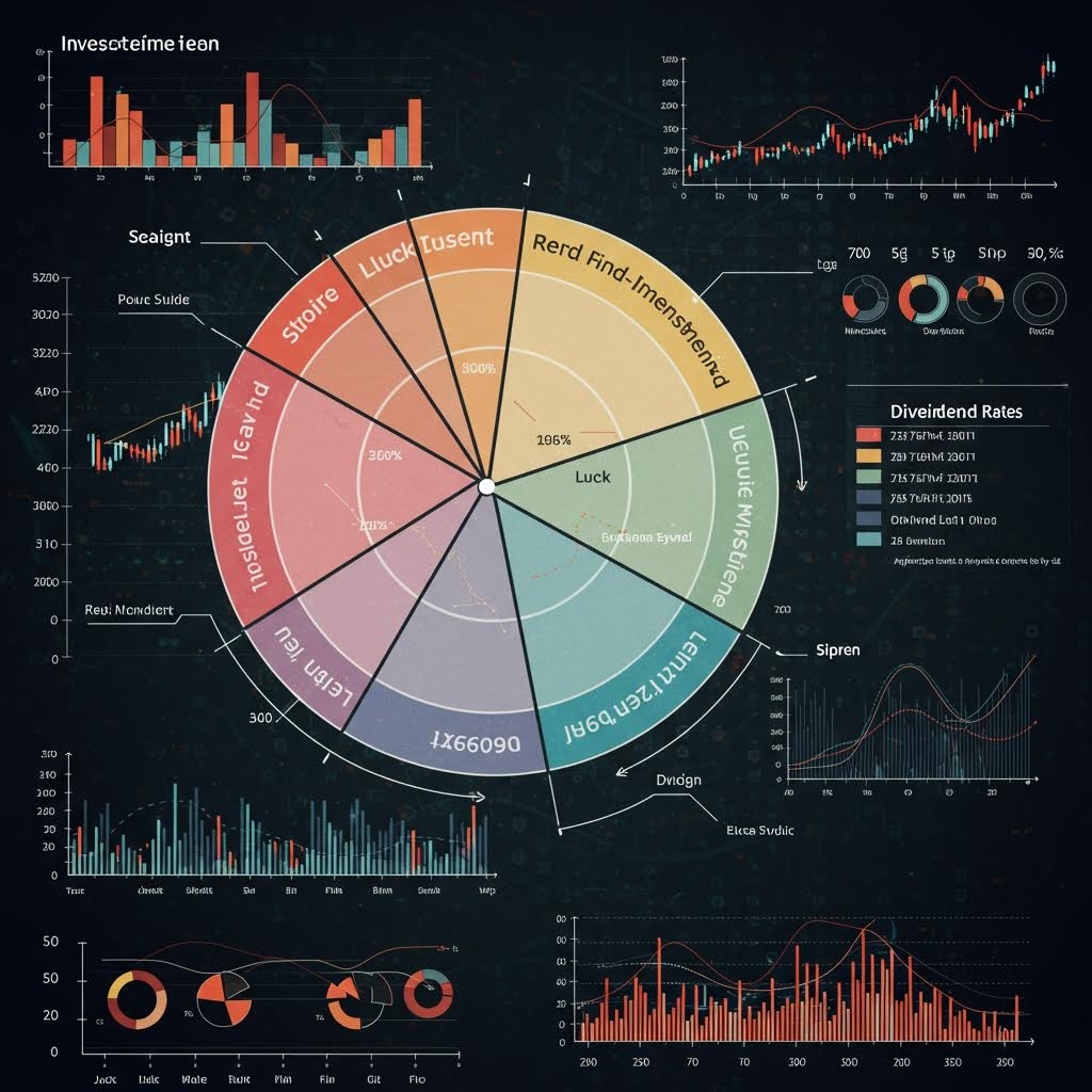 투자 분석 대시보드 - 배당률, 주식 차트, 원형 그래프 등 다양한 금융 데이터 시각화 인포그래픽