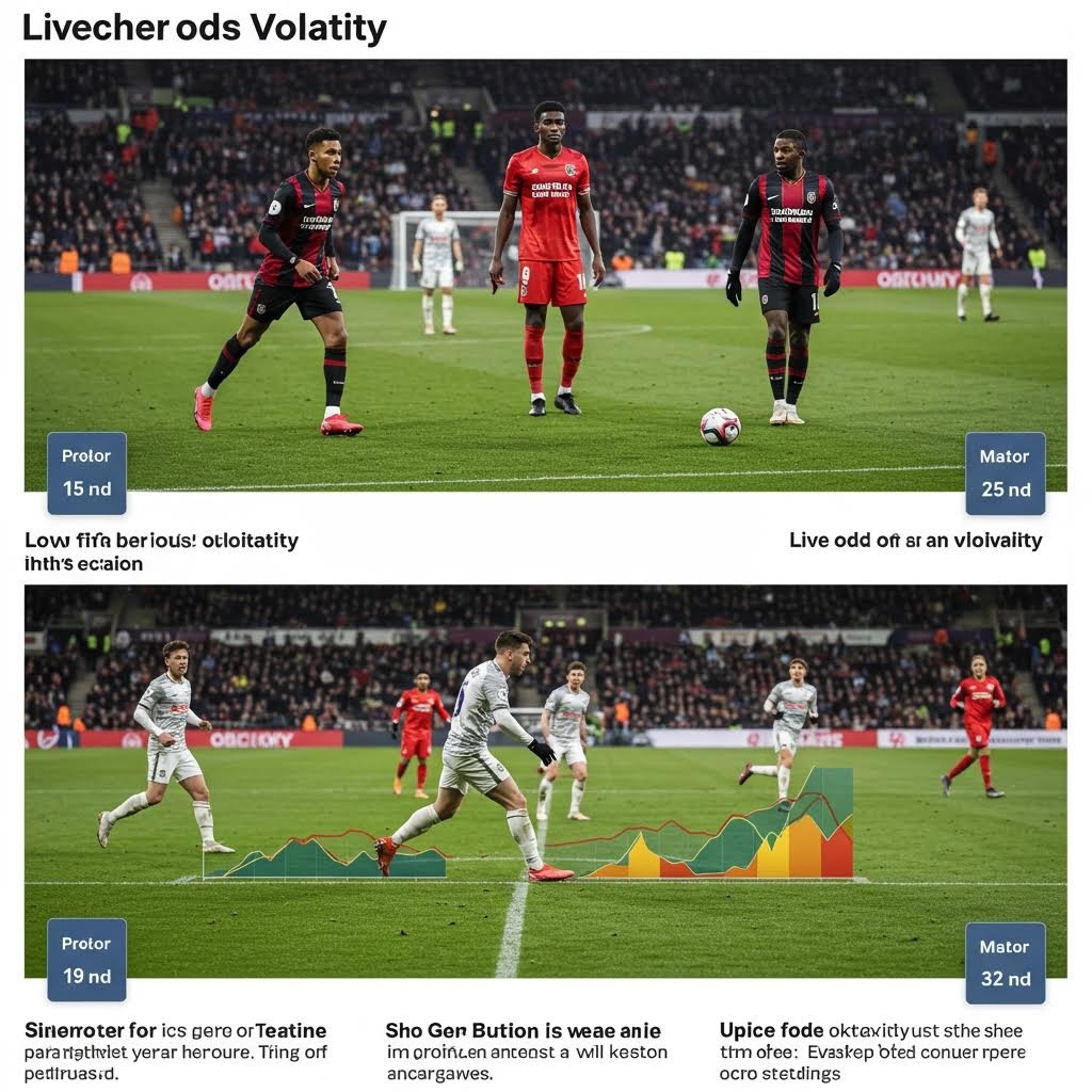 라이브 축구 배당률 변동성 - 실시간 경기 장면과 베팅 오즈 변화를 보여주는 스포츠 베팅 분석 화면