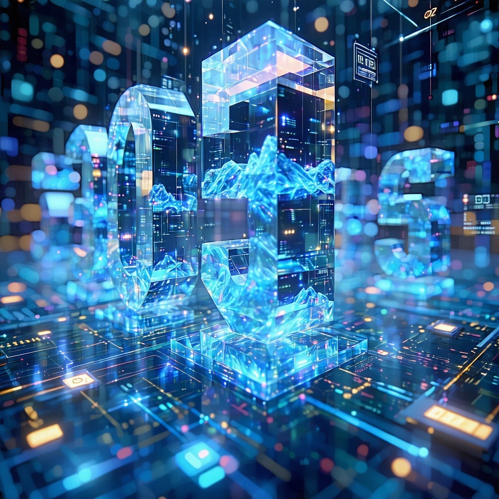 투명한 3D 큐브 내부에 파란 데이터 파형이 담긴 미래형 시장 변동 시각화 이미지