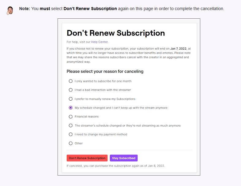 Twitch explaining the application process for carrying over subscription tenure from another platform