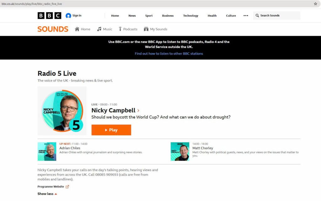 Official BBC Radio 5 Live player on the BBC Sounds website.