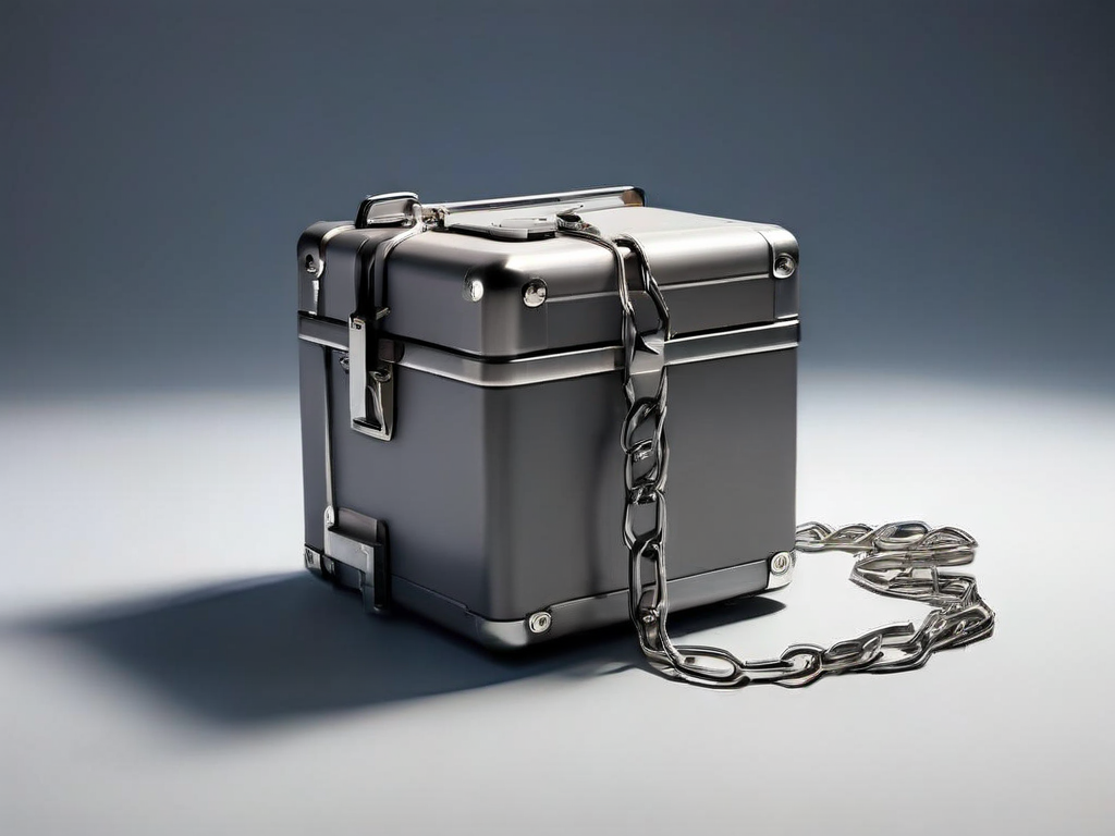 Secure storage blocks and linked file locations on a gray studio surface.